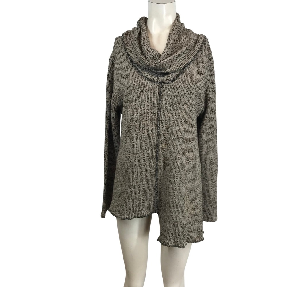 Bodil Womens Cowl Neck Asymmetrical Marled Knit Sweater Brown Size S Lagenlook